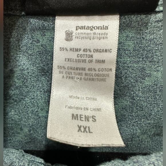 Patagonia Mens Cross Print Hemp Blend Short Sleeve Button Up Shirt Size XXL Blue - Picture 5 of 11